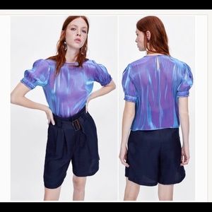 ZAR holographic iridescent mermaid puff sleeve size small